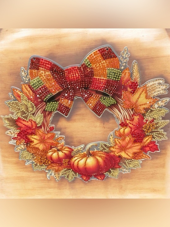 Handcrafted Other - Handmade Diamond Art Fall Pumpkin Wreath | Autumn Door & Wall Decor Sealed